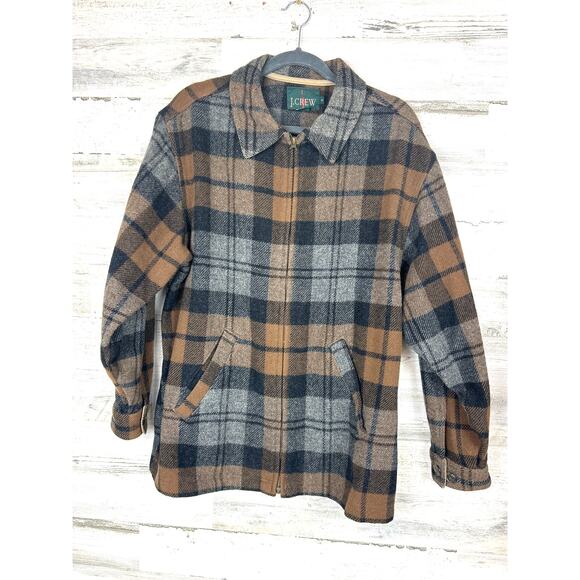 J.Crew Women’s S Tan Plaid Wool Blend Vintage Zip-Up Jacket Unlined Long Sleeve - Picture 1 of 7